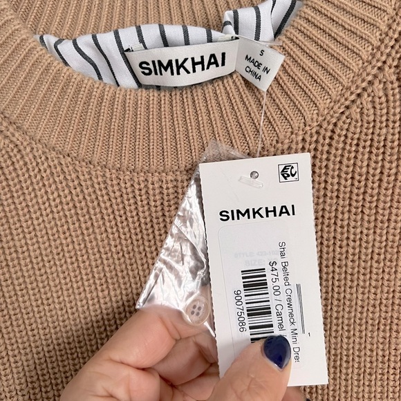 SIMKHAI Shai Combo Knit Belted Crewneck Mini Dress Camel NEW with tag - Picture 8 of 10